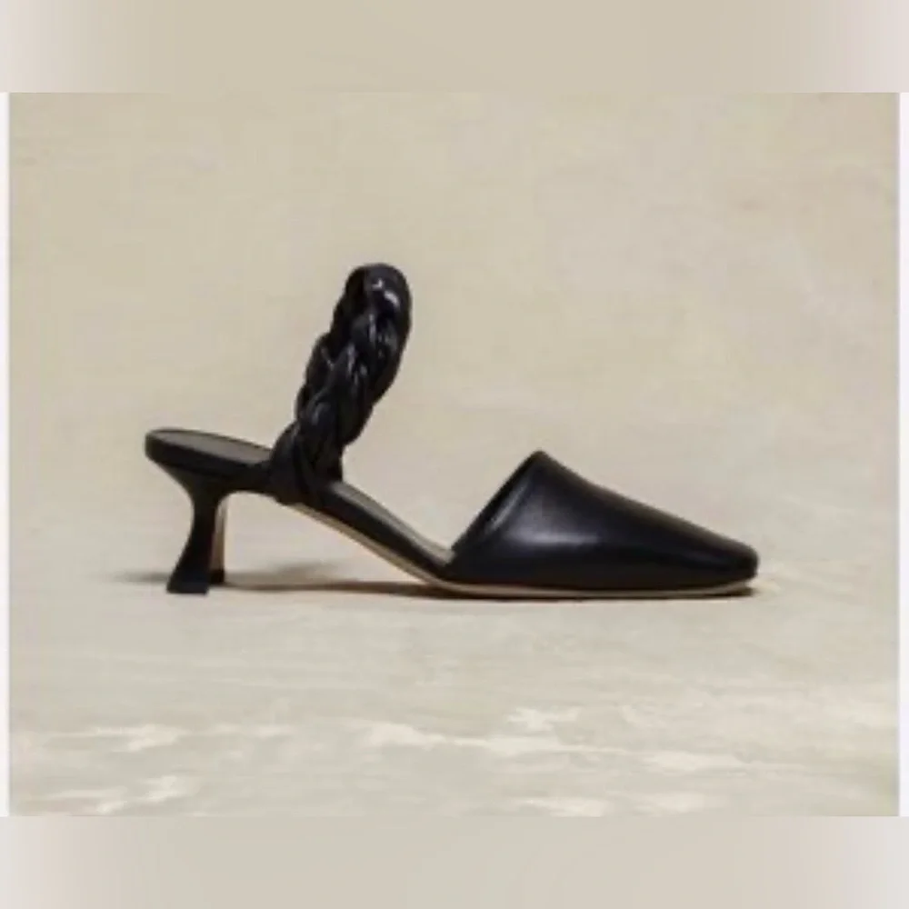 M. Gemi Braided Twist Leather Heeled Mule Pumps 37.5 - Picture 2 of 16